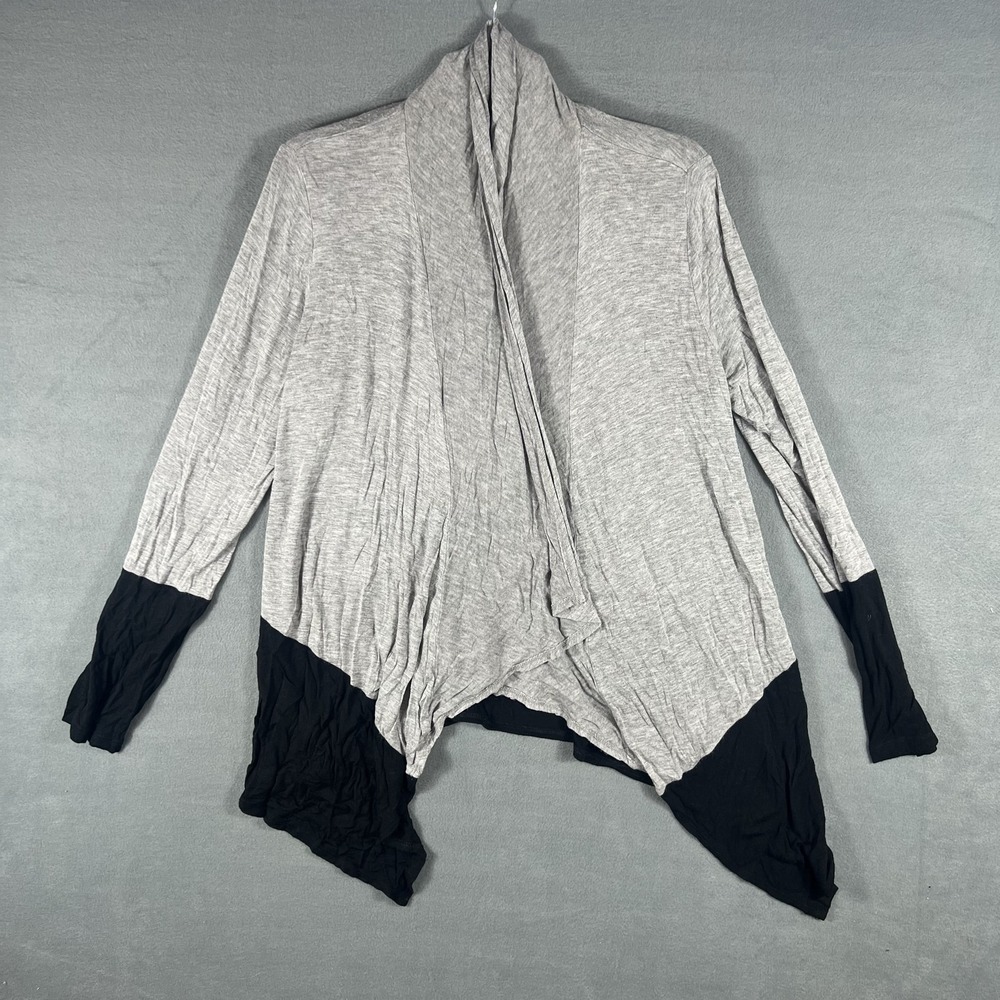 AB Studio Women's Heather Gray Black Colorblock Draped Open Cardigan Sweater L‎